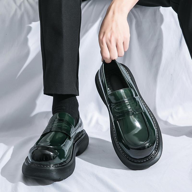 2025 Loafers Men's 2025 Spring and Autumn New Leather Shoes Men's Muffin Platform Big Head Shoes Business Dress Small Leather Shoes