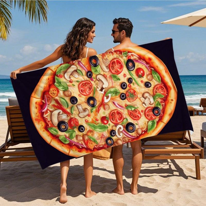 

One Beach Towel Featuring a Lifelike Pizza Pattern - Crafted from Quick-Drying, Absorbent Microfiber Material, Ideal for Pools W40*H60(CM)
