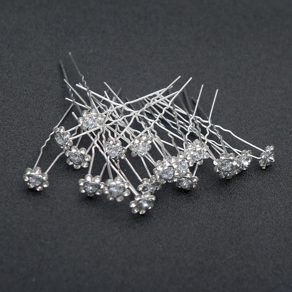 20pcs Fashion Bridal Rhinestone Hair Fork Artisan Alloy U-Pin with Rose Accent Wedding Hair Sticks for Brides Vintage Glamour