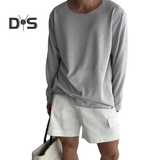 

Весна Осень Мужской Топ Круглый вырез Длинные рукава Тонкий Ажурный Однотонный Свободный Пуловер Средней Длины Хип-Хоп Уличная Толстовка M серый