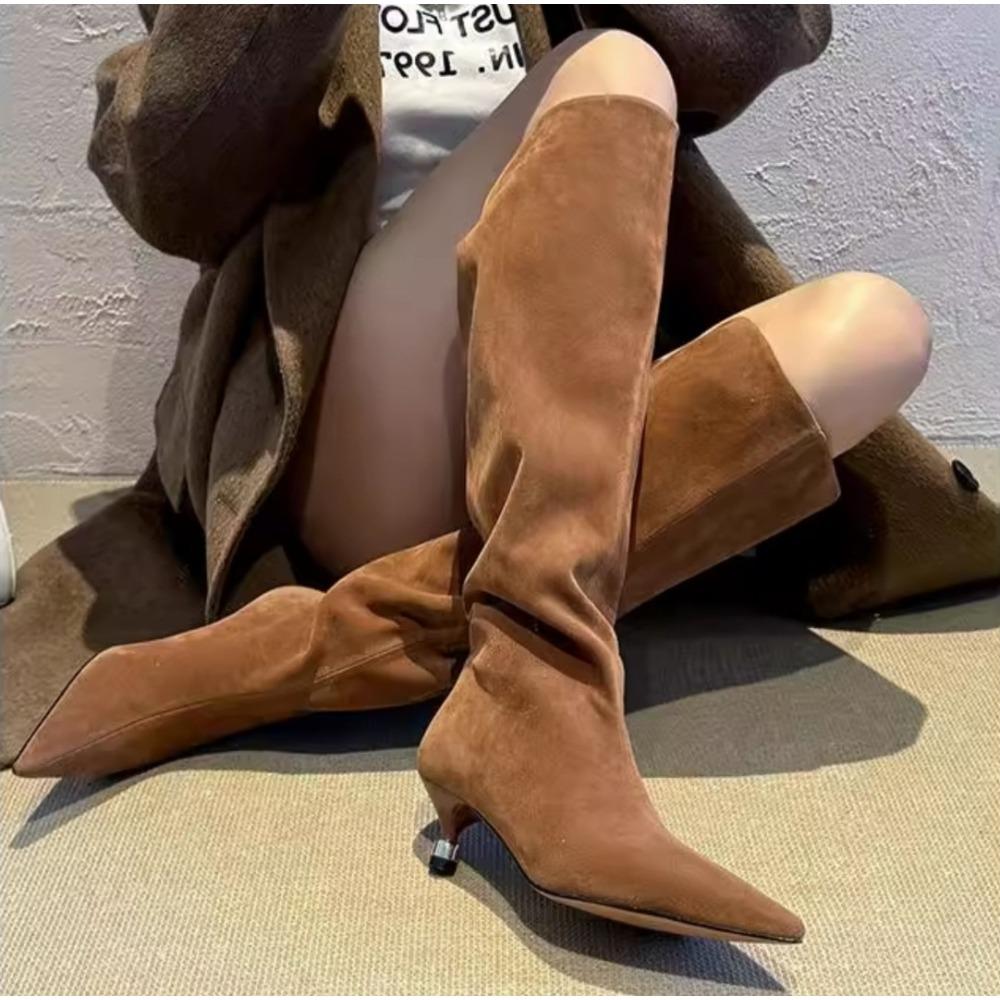 Neue Damen Stretch Moderne Lange Stiefel Mode Spitze Zehen Kniehohe Stiefel Designer Hohe Absätze Schuhe Zapatos De Muje