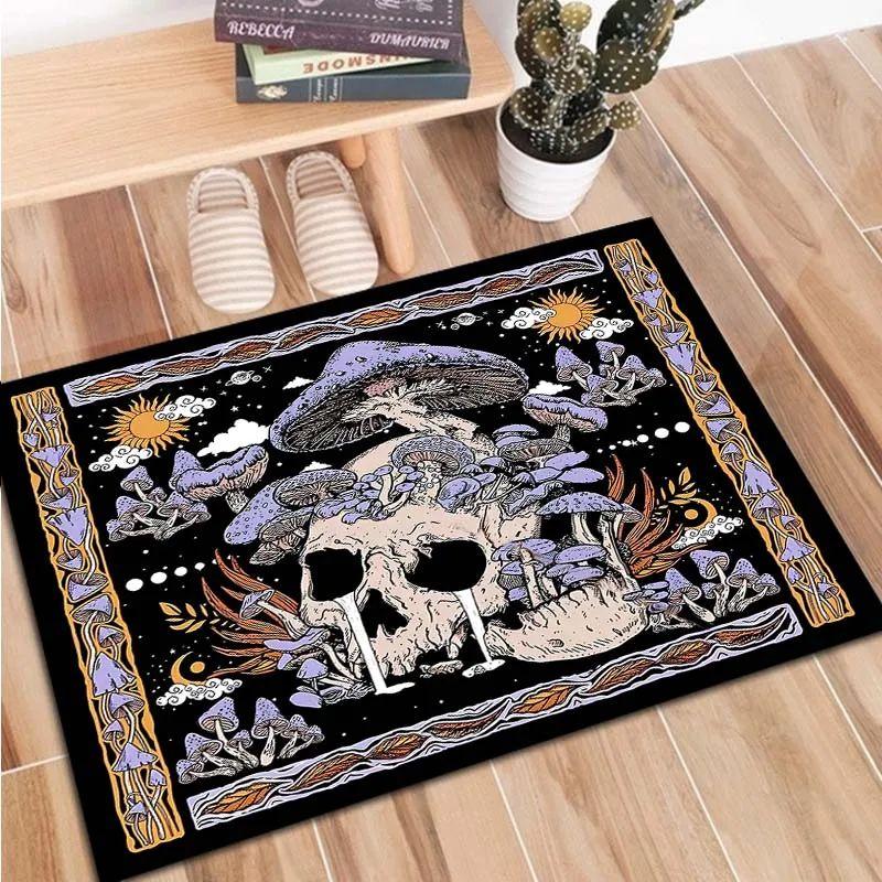 Crystal Velvet Skull Mushroom Pattern Carpet for Bedroom,Livingroom,Bathroom Doormat with Lightweight Non-slip Easy-Care