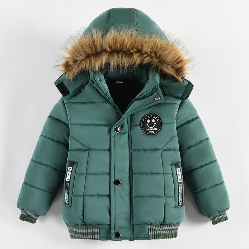 Keep Warm Boys Jacket Autumn And Winter Fur Collar Hooded Kids Jacket Casual Zipper Boy Outerwear 1-5 Years Kids Clothes