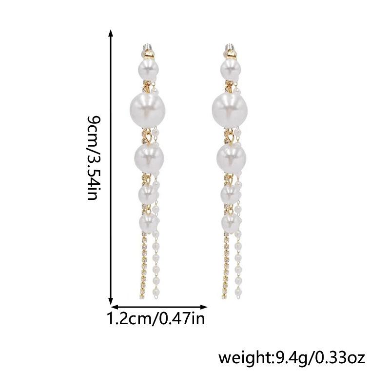 Korean light luxury temperament diamond-encrusted pearl long fringed earrings, earrings, fashion trend personalized earrings