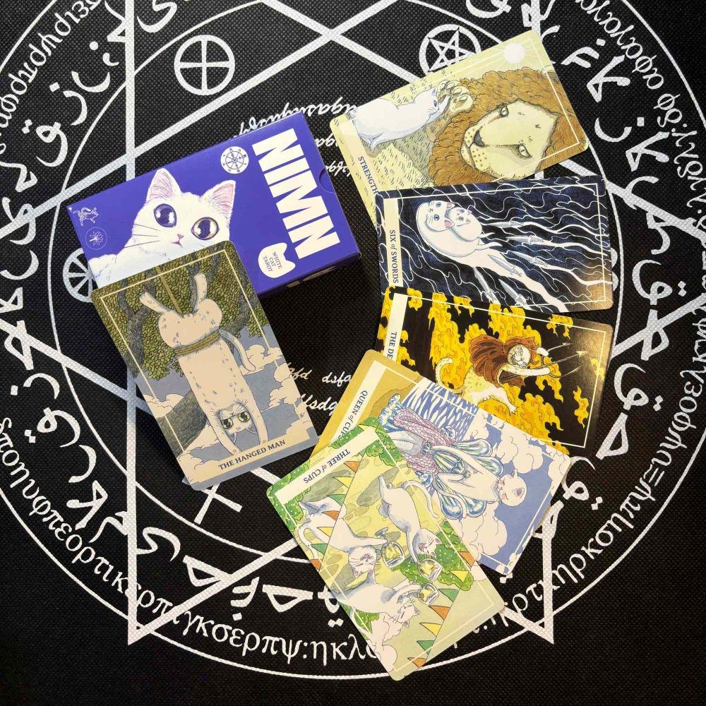 NIMN White Cat Tarot for Cat Lovers, Cute 78-Card Tarot Deck, 10.3*6cm Whimsical Watercolor Feline Kawaii Tarot