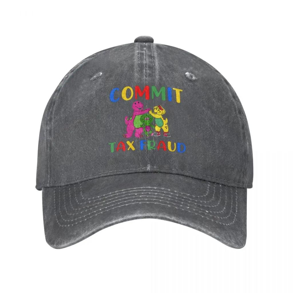 Retro Commit Tax Fraud Barney And Friends Baseball Cap Style Distressed Cotton Cap Outdoor All Seasons Travel Hats Cap