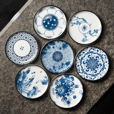 Retro Niebiesko-Biały Porcelanowy Talerz Obiadowy Okrągły Talerz na Owoce Ceramiczne Naczynie do Gotowania Wzór Kwiatowy Talerz Deserowy Przybory Kuchenne