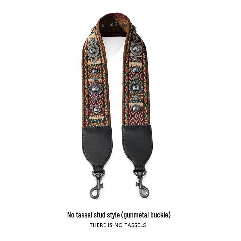 

F-21 Широкий холщовый ремень кроссбоди с коровьей кожей, кисточками и заклепками