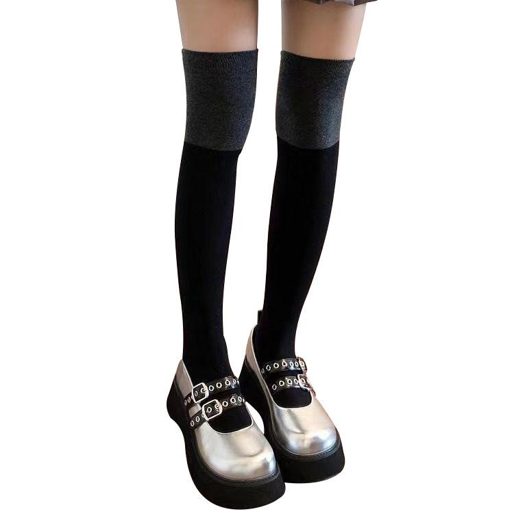 Damen Frühling und Herbst Reine Farbe Passende Farbe Zeigen Dünne Bein Socken