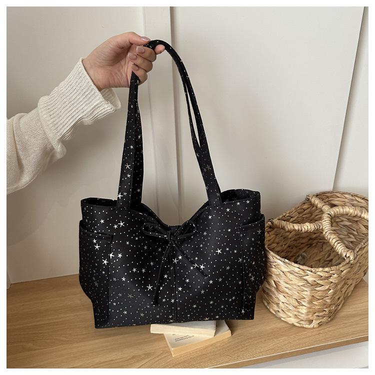 Simple Star Pattern Canvas Tote Bag for Women Large Capacity Casual Shoulder Handbag KTB