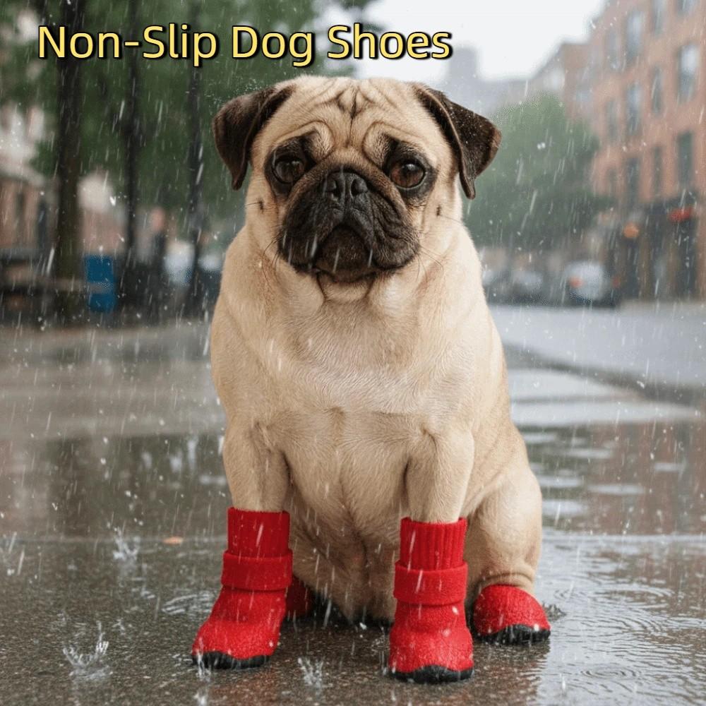 4pcs/set Adjustable Non-Slip Dog Shoes Wear-Resistant Waterproof Dog Boots  Indoor Outdoor