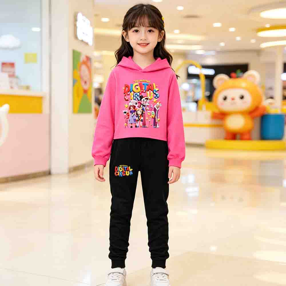 Het Geweldige Digitale Circus Meisjes Cropped Hoodie Broek Twee Delig Pak Casual Mode Pomni Opdruk Kinder Outfit