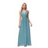 European & American Women’s Chiffon A-Line Evening Dress with Double V-Neck, Sleeveless Design, Slit, and Elastic Waist.