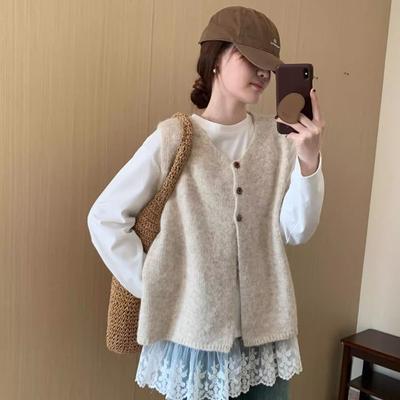 Koreanischer Retro Ärmelloser Pullover Weste Damen Oversized Layering Strick Weste Herbst Winter Mode
