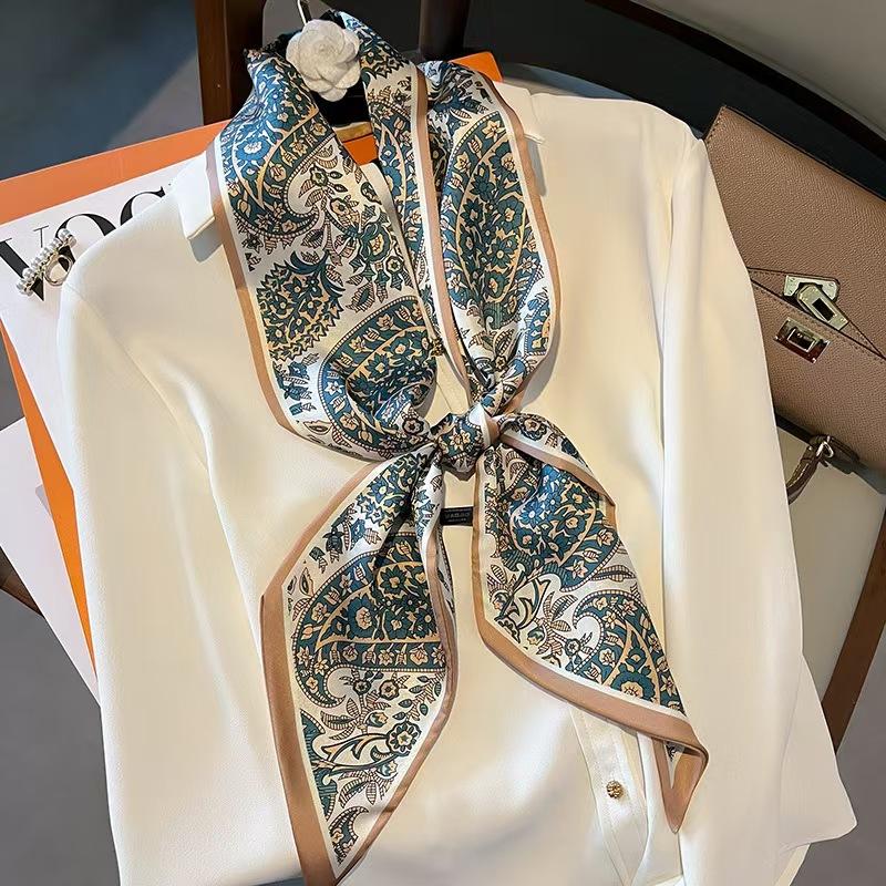 Luxury Belt Print Long Silk Scarf For Women Soft Neck Scarf Shawl Elegant Neckerchief Bandanas Paisley Print Hijab Bag Ribbon
