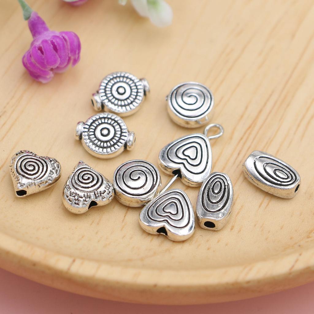 20Pcs Silver Plated Swirl Round Heart Spacer Loose Beads For Jewelry Making Bracelet Accessories Diy Handmade Findings