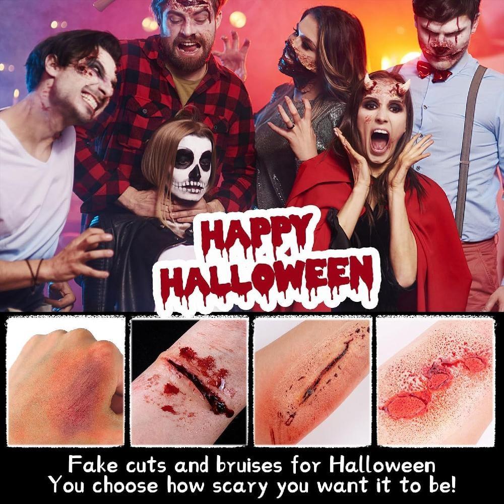 CHASPA Halloween Flüssiglatex Spezialeffekte SFX Make-up-Set Gefälschte Narbenwundenwachs + 2 Flaschen Blutflüssigkeit Spachtelwerkzeug Cosplay 2-teiliger Tupfschwamm