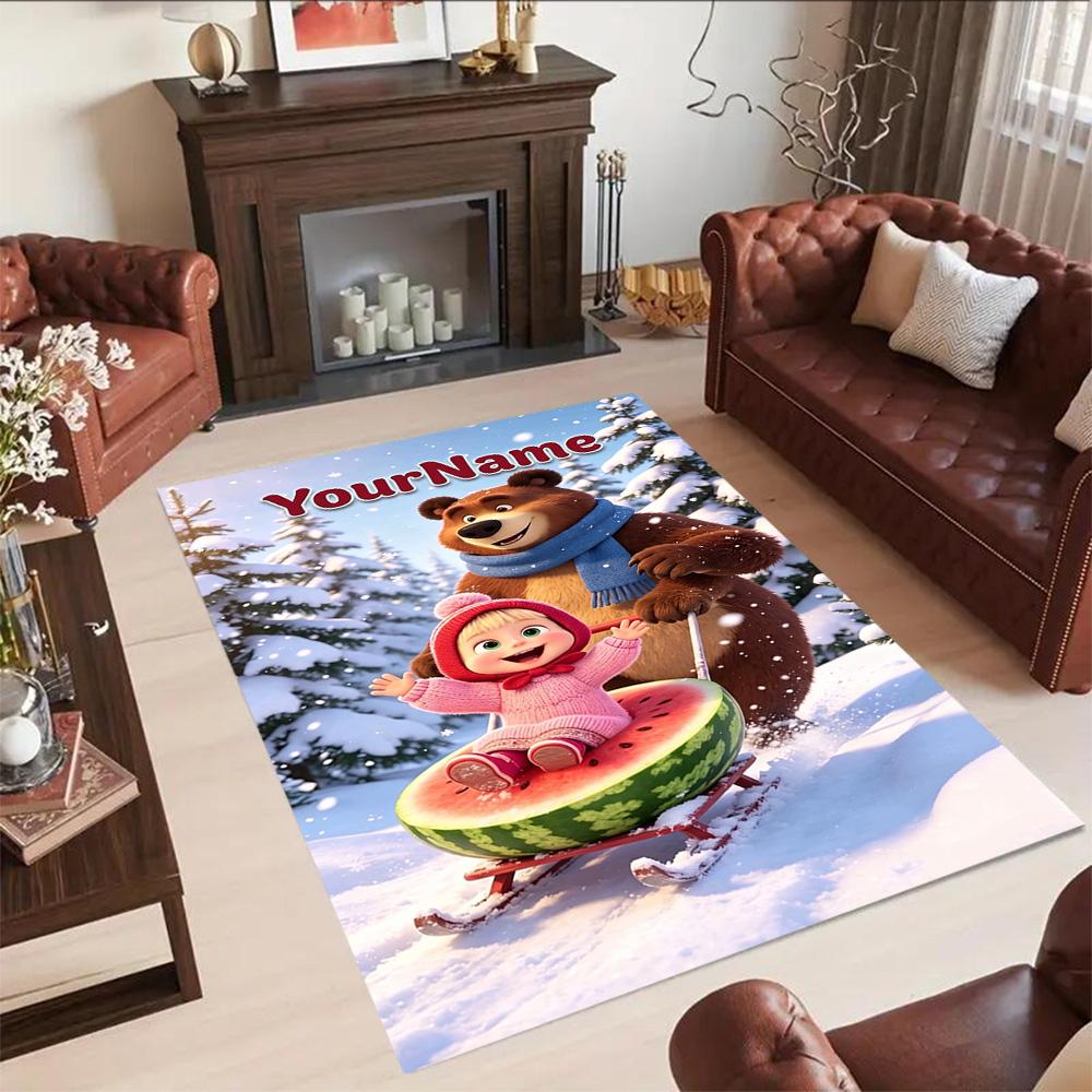 Masha Bear Customize Text Floor Mat Perfect for Outdoor Game Room Entryway Study room Anti-slip Rug Office home decor Spiritual Gift