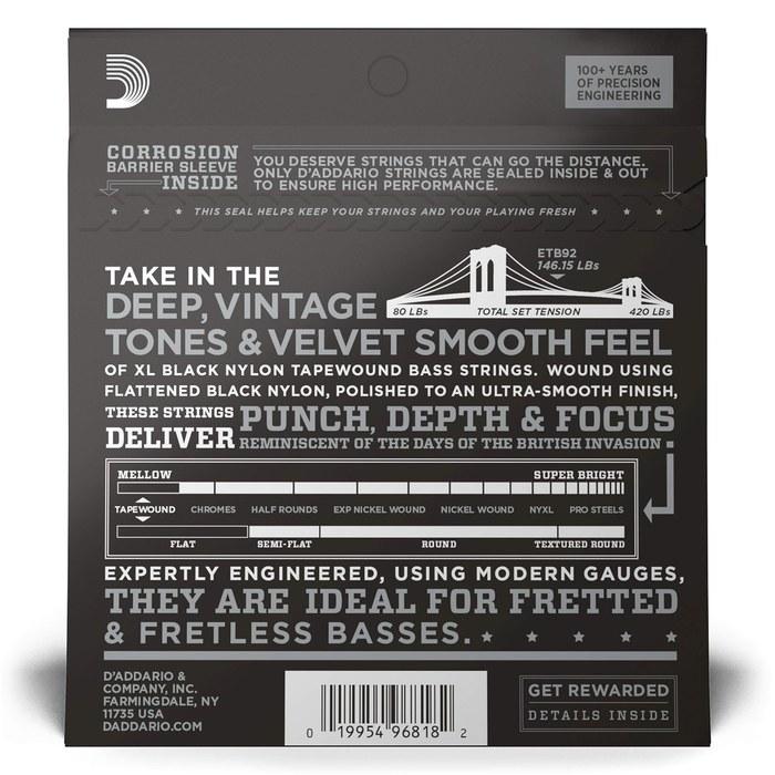 D'Addario Bass Strings Black Nylon Wound Long .050-.105 ETB92 4-String .050-.105 (Long)