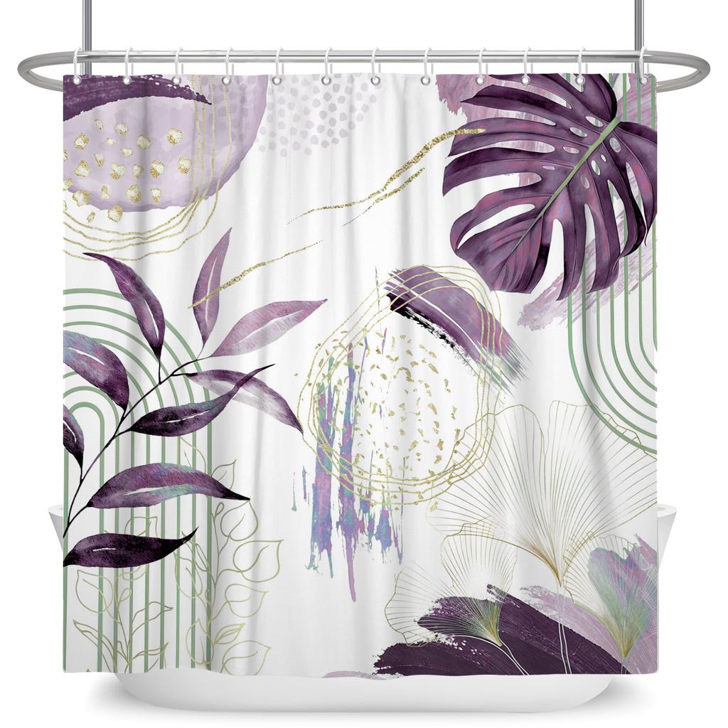 Luxury Tropical Leaf Shower Curtain Watercolor Botanical Waterproof Bath Curtain For Bathroom Decor Modern Boho Style With Hook