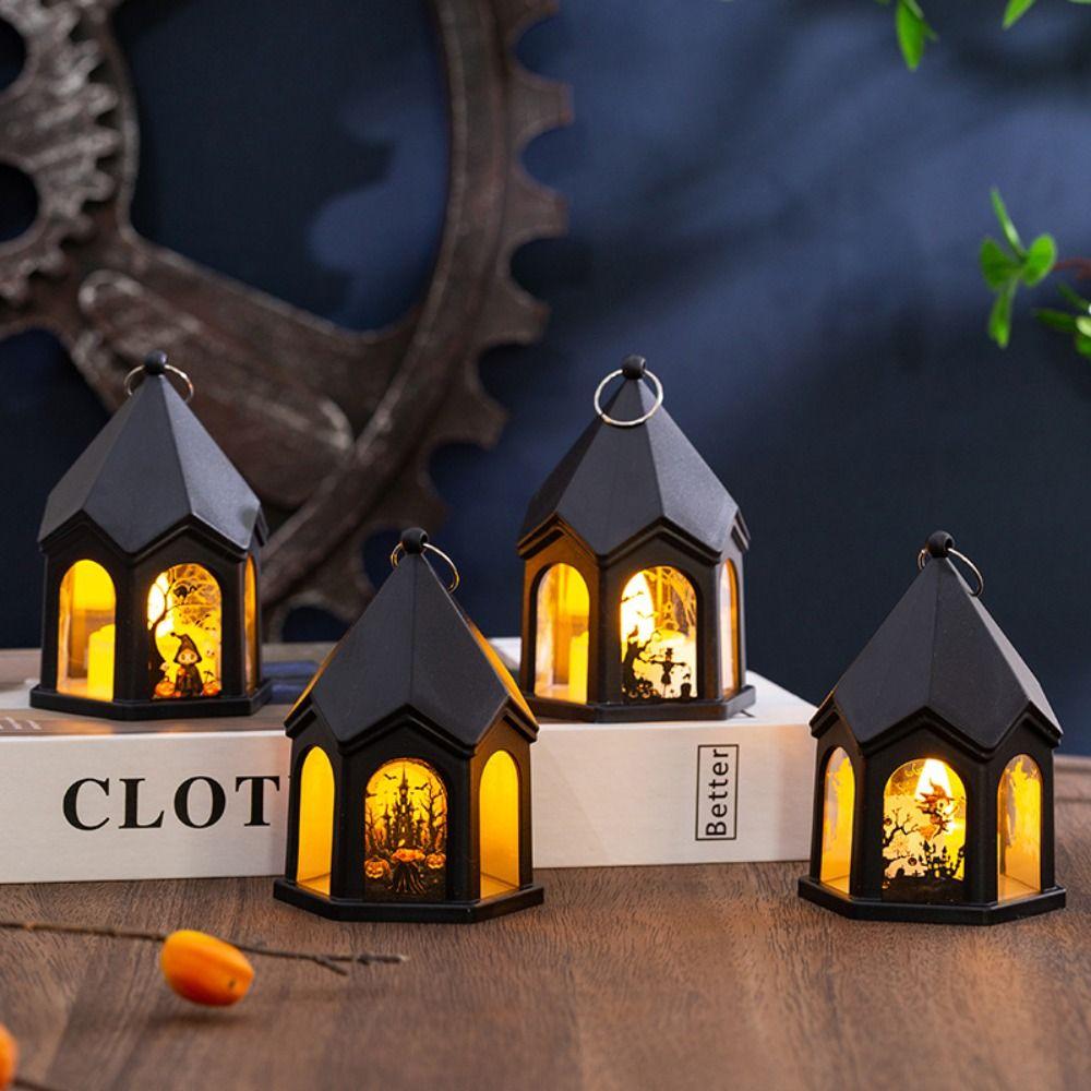Luminous Halloween Castle Handheld Lantern Mini Candle Wind Lantern  Party Supplies