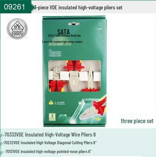 Sata 3-Piece VDE Insulated Pliers Set: Repair, Needle-Nose, Wire