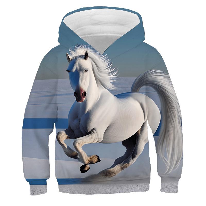 

Толстовки с принтом бегущей лошади, толстовки, осенний флисовый свитер, спортивный костюм для мальчиков и девочек, y2k, толстовка с капюшоном Sudadera White Horse, детская одежда 140
