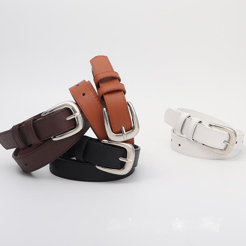 Needle Womens Silver Buckle Slim Belt Premium Minimalist Accessory Versatile