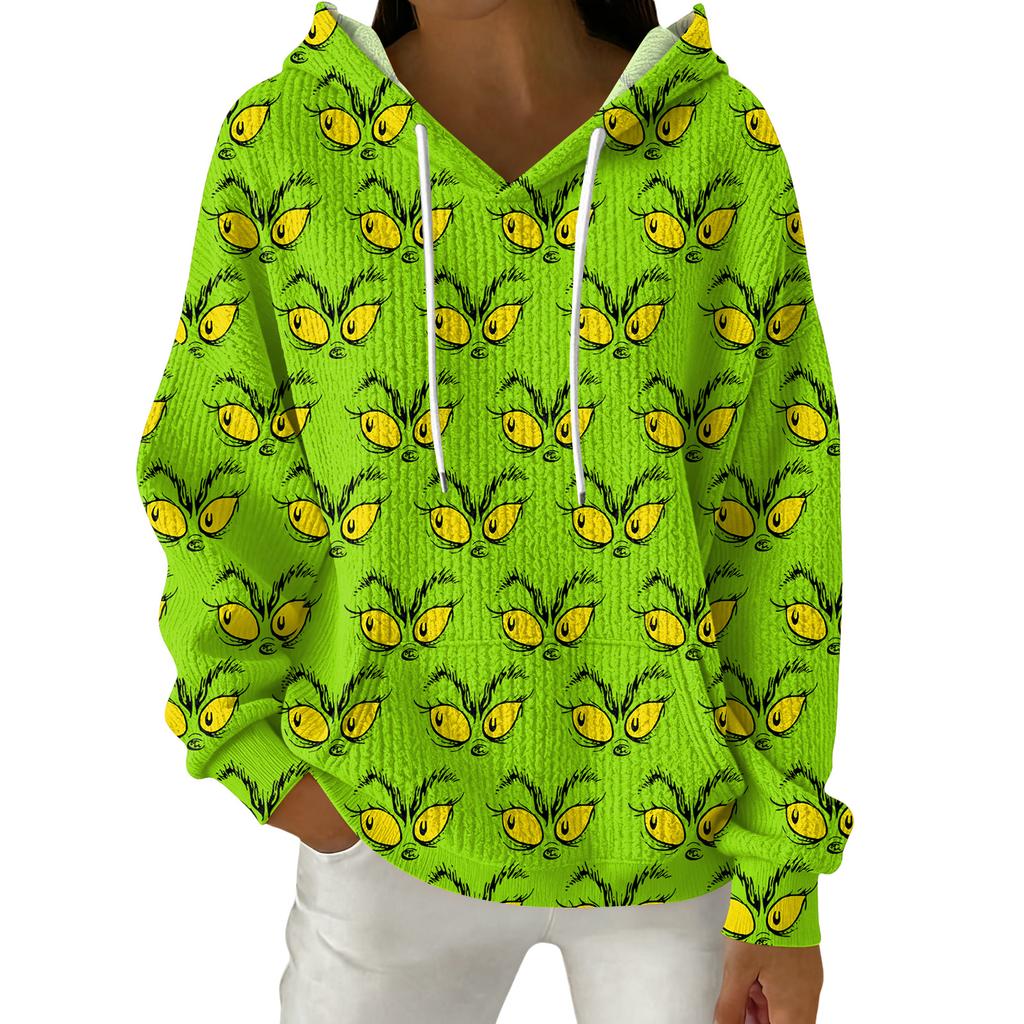 Women's Fashion Casual Christmas Print Pullover Long-Sleeve Hooded Sweatshirt