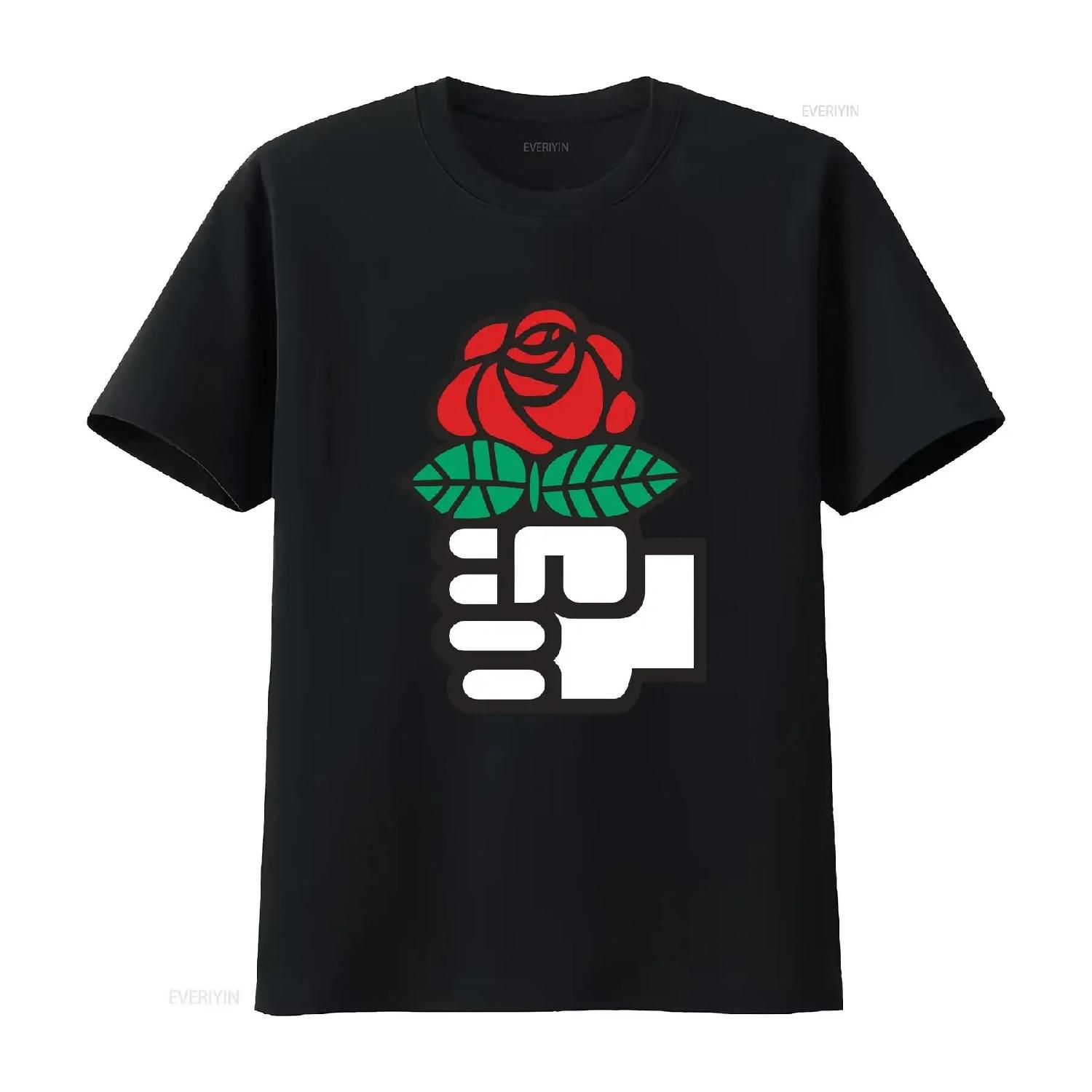 Socialism Fist and Red Rose Socialist Symbol T Shirt vintage Washed fashion designer clothes homme Top For Everyday Wear Unisex XXXXL