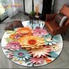 Dream Flower Art Daisy Rose Sunflower Cartoon Round Carpet Rug for Living Room Bedroom Kid Decor,Pet Area Rug Non-slip Floor Mat