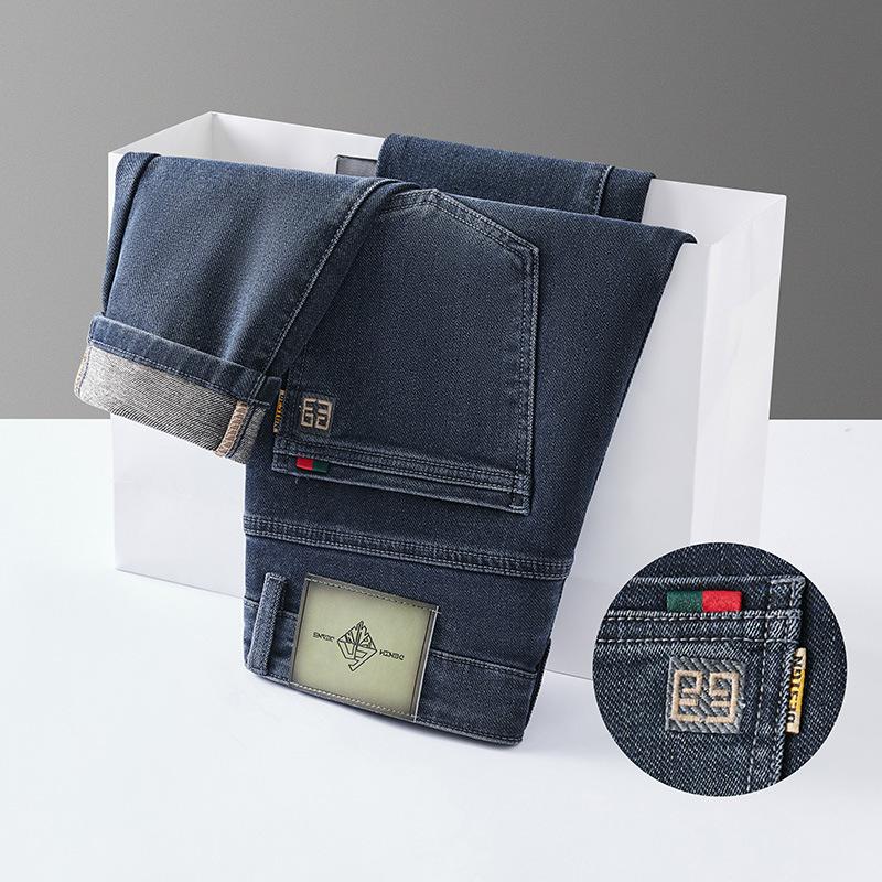 2024 Four Season Wearable New Haze Blue Denim Slim Fit Straight Leg Men'S Elastic Casual Pants Pants