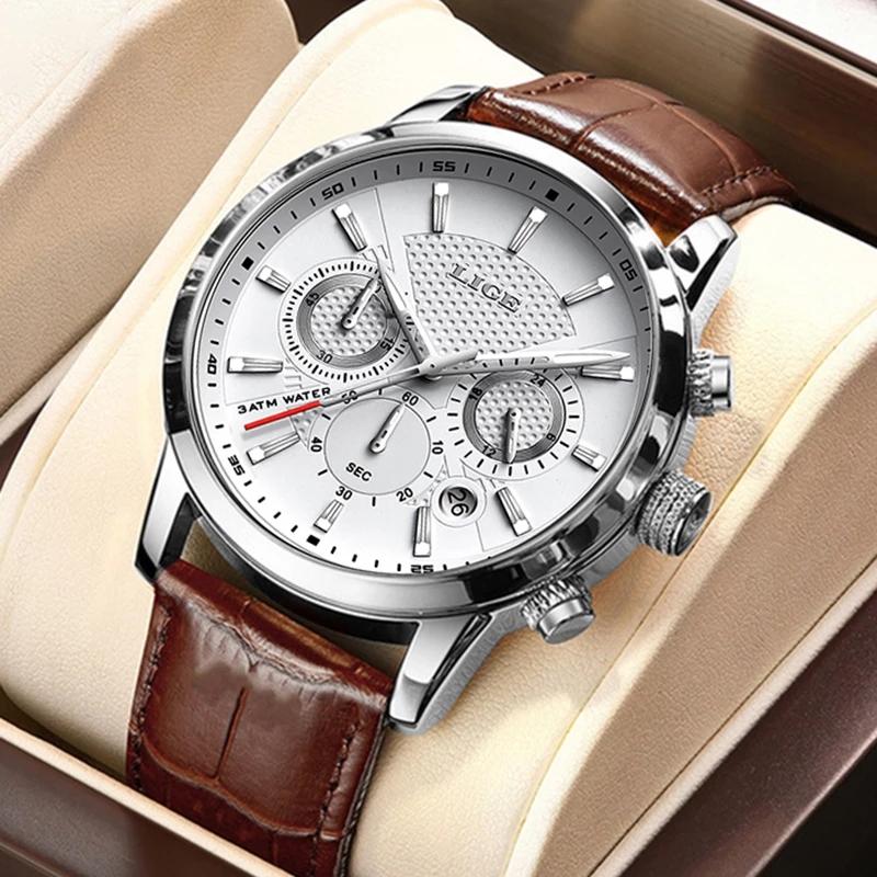 

LIGE Luxury Mens Watches Waterproof Luminous Quartz Watch For Men Business Fashion Casual Man Date Chronograph Relogio Masculino серебряный