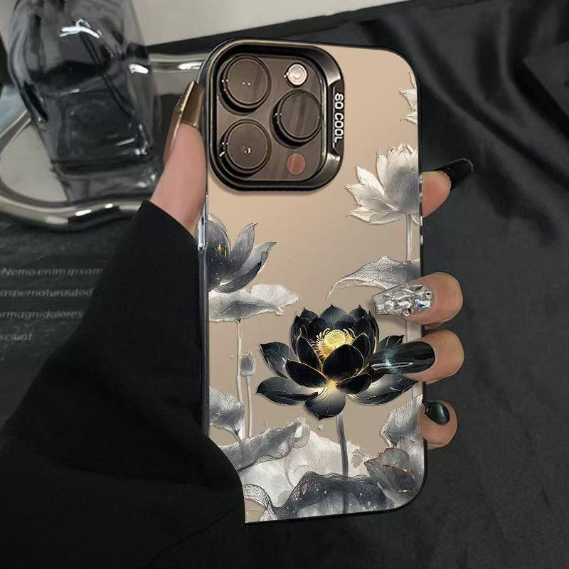 New Chinese Style Art Lotus Flower Print Phone Case For IPhone 16E 16 15 14 13 12 11 17 Pro Max 15 Plus 17 Air Protective Cover