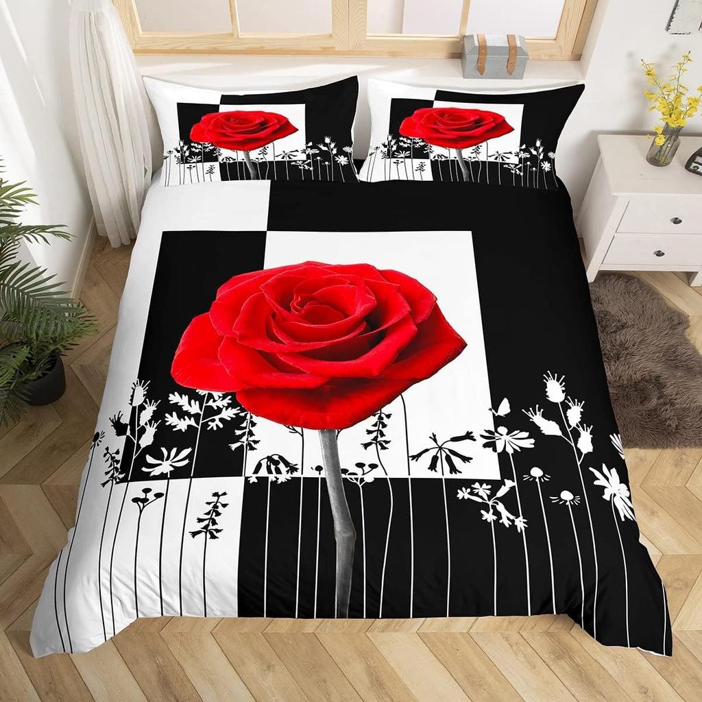 Roslakan Set Romantiskt Rosblommigt Sängkläder Set Mikrofiber Botaniska Blommor Täcktäck för Kvinnor Flickors Sovrumsinredning