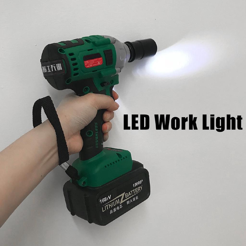 168V 500Nm Cordless Electric Wrench Impact Brushless Driver Power Tool Rechargeable Lithium Battery Household Drill