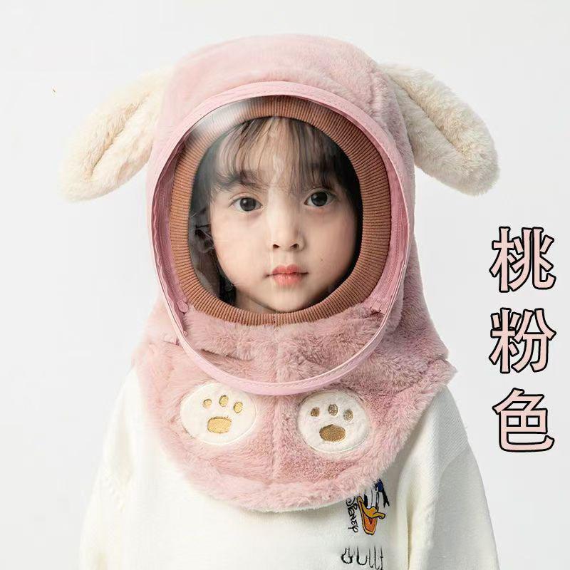 Children's Hats, Autumn and Winter Windproof Masks, Integrated Ear Protectors for Boys and Girls, Pullover Hats, Windproof Thickened Warm Baby Scarves
