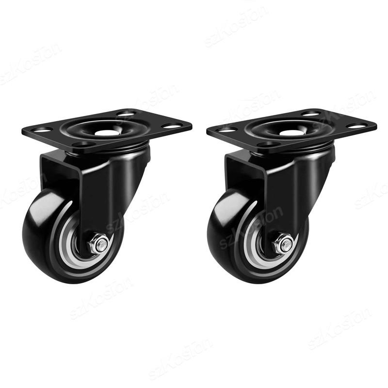 2pcs 1.5 inch 2inch Heavy Duty Black Swivel Castor Wheels Trolley Furniture Caster PP Material Flat Brake Gold Drill Caster