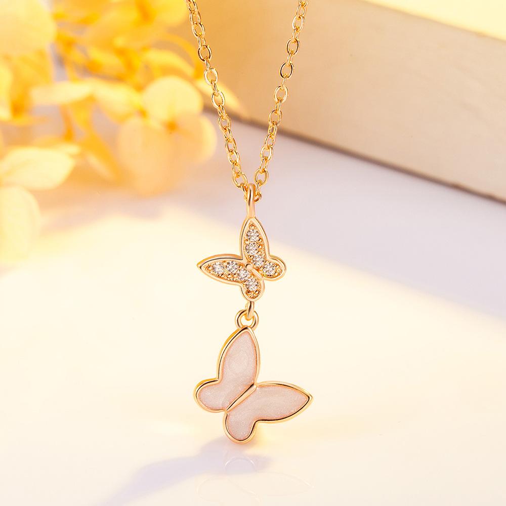 Weihua Put On The Shelves Imitation White Shell Double Butterfly Necklace Collarbone Chain Female, Light Luxury High-End Versatile Jewelry