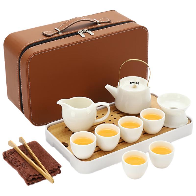 Woding Mutton-Fat Jade White Porcelain Travel Gongfu Tea Set