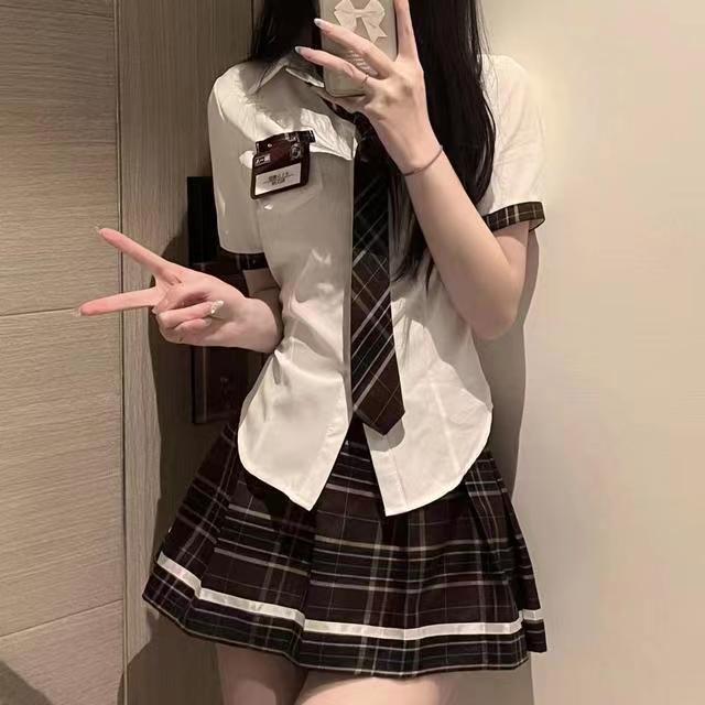 Sex Underwear JK Sexy Dress Cos Uniform Temptation Summer Skirt with Pleated Skirt Plaid Suit