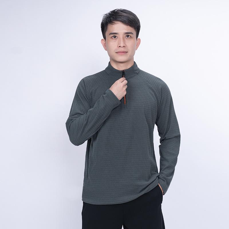 Herren Herbst Urban Stehkragen Langarm Halb-Reißverschluss Freizeit-Top