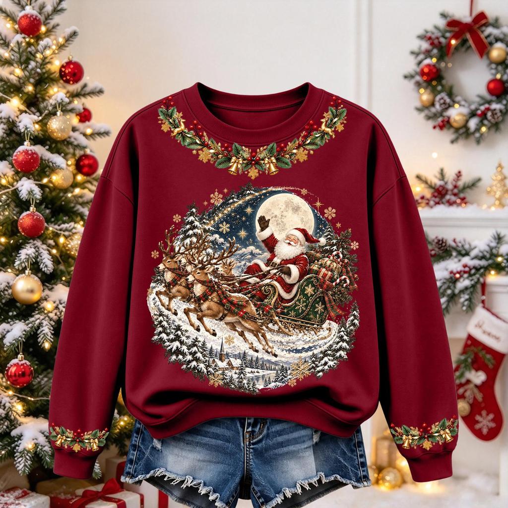 Women's Christmas Print Long Sleeve Top Casual Comfortable Fall Winter Shirt