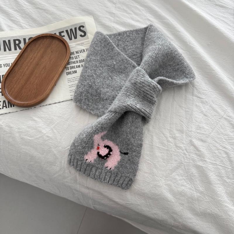 

Autumn & Winter Trendy Cartoon Knit Scarf: Cute, Warm, Versatile Korean Style for Women серый