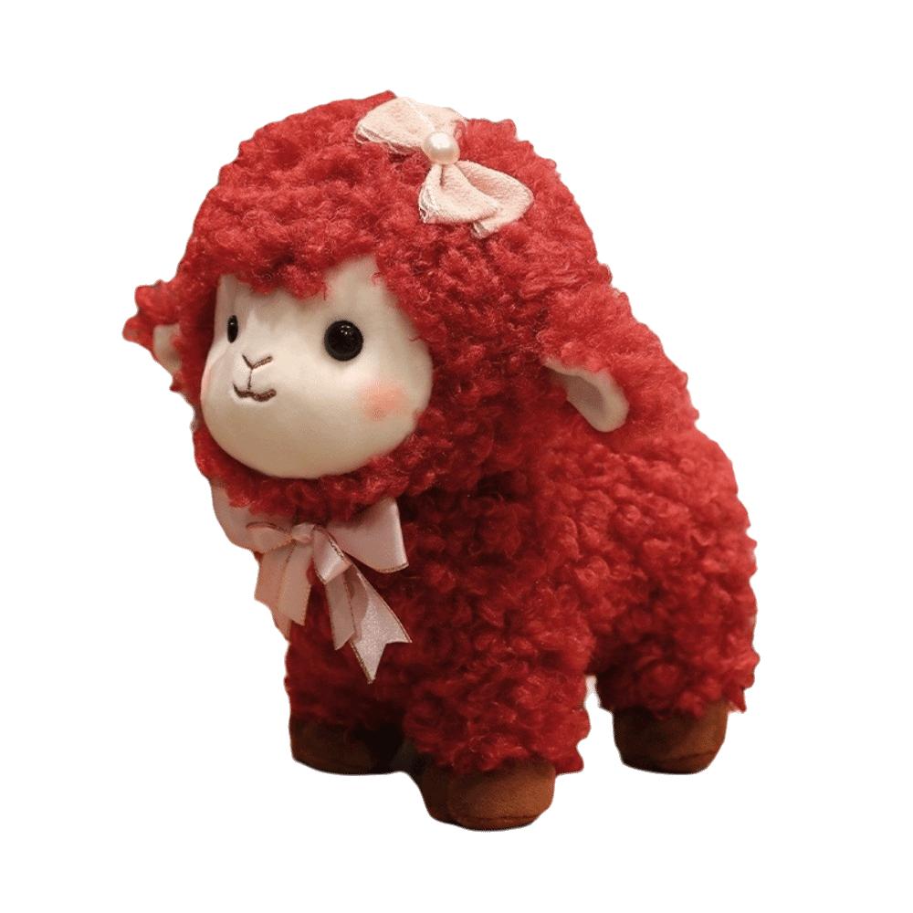 Bowknot Sheep Stuffed Animal Curly Wool Spring Festival Doll Goat Plush Mascot New Year Gift