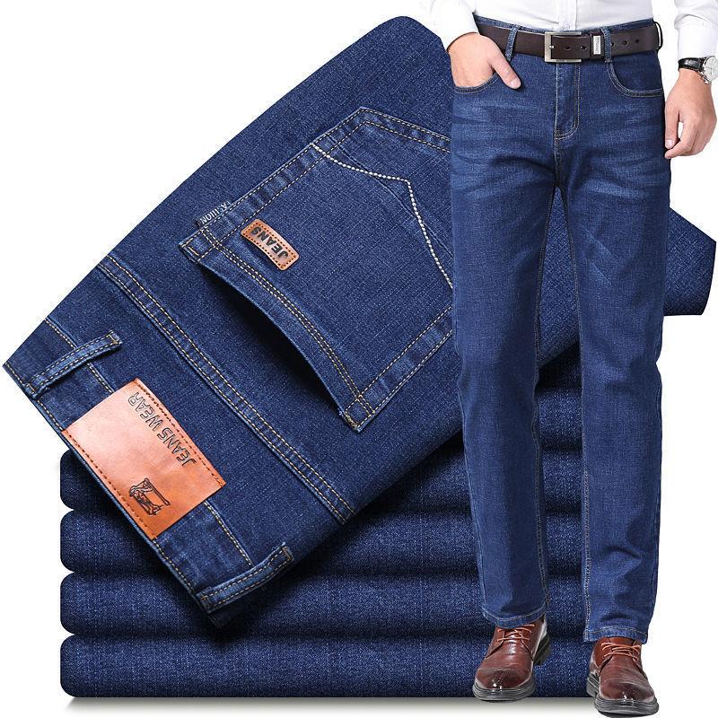 Jeans elasticizzati versatili da uomo per tutte le stagioni, Jeans da uomo a vita alta taglie forti, Pantaloni a gamba dritta