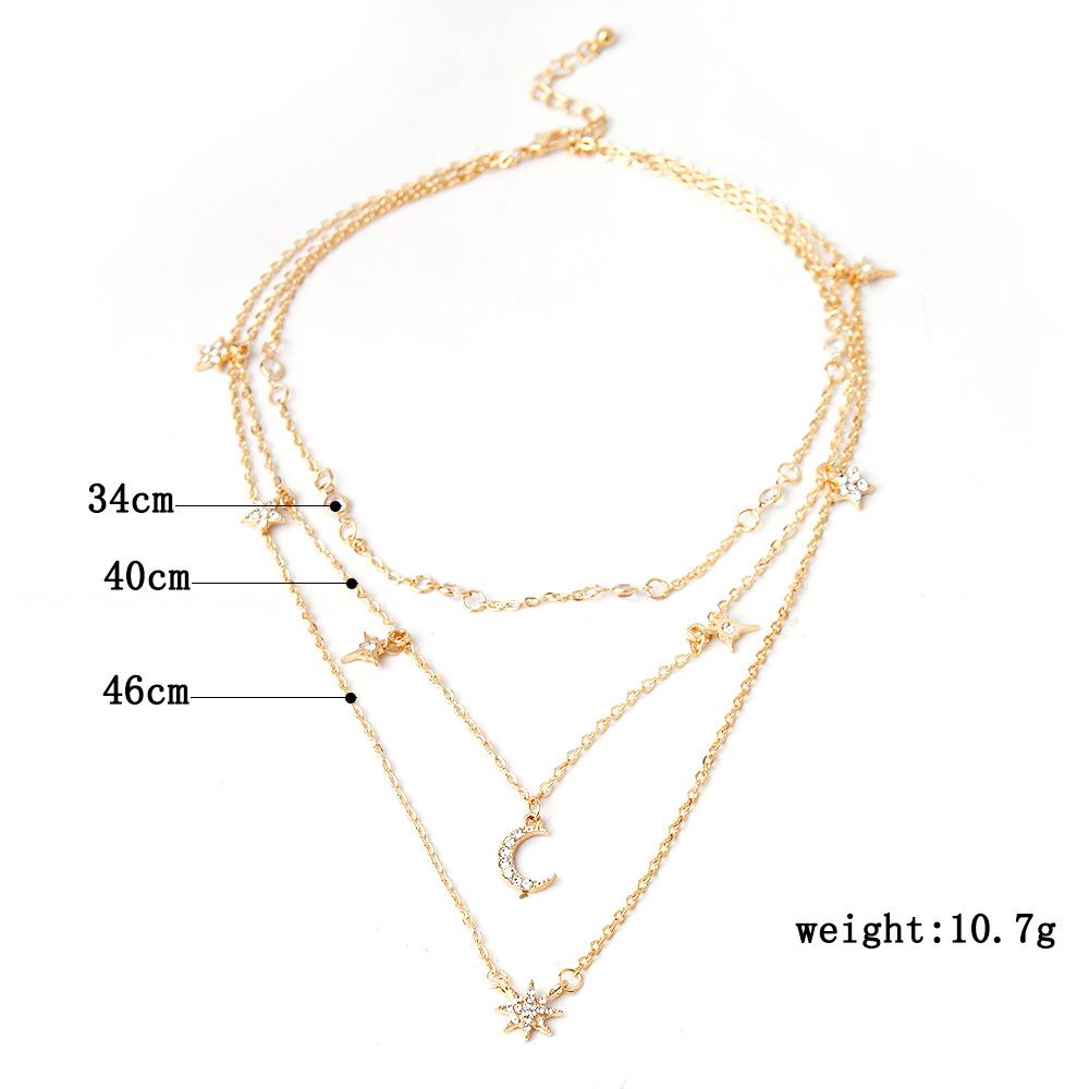 Europe and the United States popular moon five-pointed star multi-layer women's necklace daily wear spot