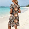Casual Short Sleeve Floral Print Dress with Round Neck Waist Tie and Pockets Comfortable Everyday Wear for Women