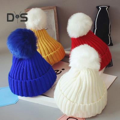 Zimná detská čiapka Unisex Pletená čiapka Pružná Zahustená Jednofarebná Dekorácia z umelého kožušiny Teplá Denné nosenie Čiapka Pokrývka hlavy do exteriéru pre 4-8 rokov