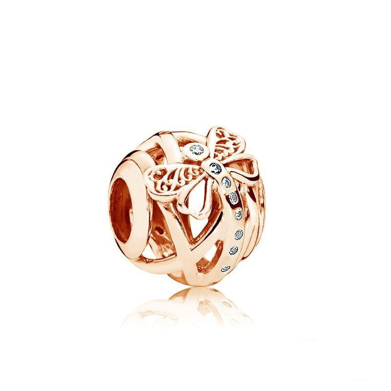 Copper Rose Gold Hollow Flower Leaf Love Dice Gift Box Diy Charm Beads Fit For Bracelets Necklaces Women'S Boutique Jewelry
